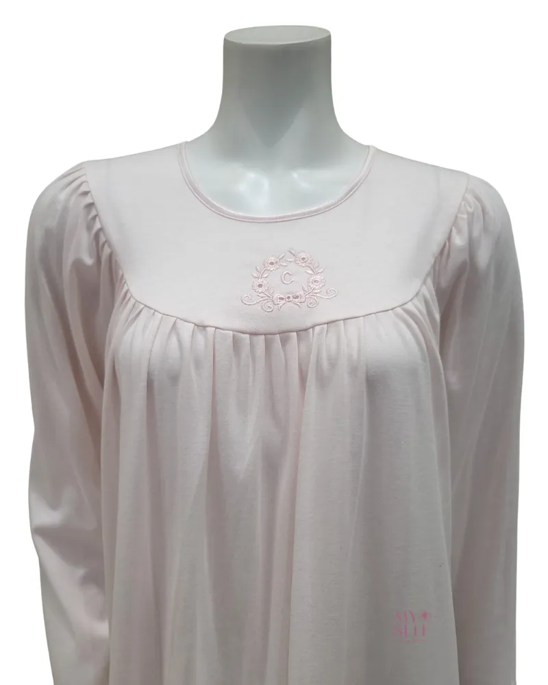 33346 Powder Pink Long Sleeves 100% Cotton Nightshirt