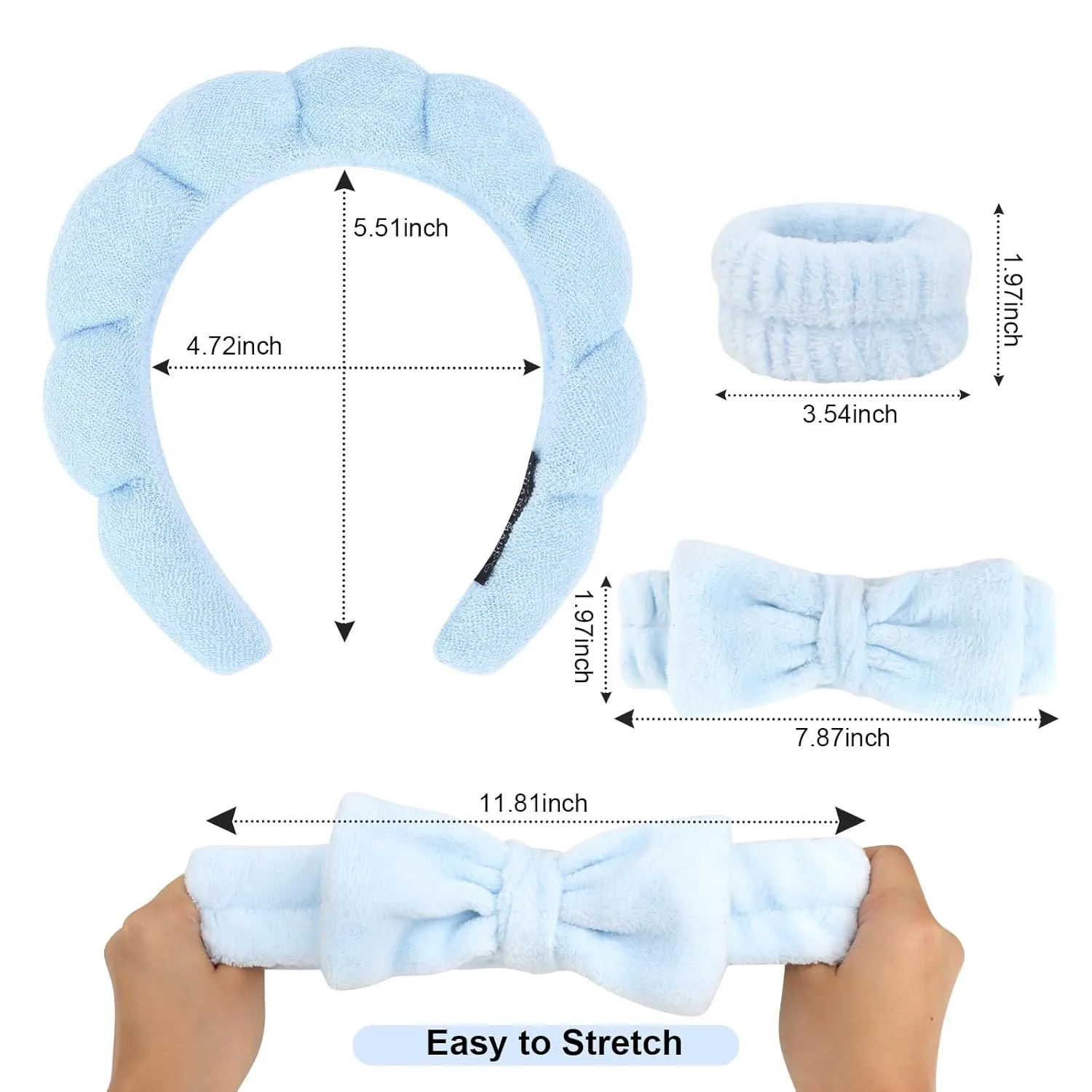 6Pcs Spa Headbands and Wrist Washbands Set, Terry Cloth Puffy Hair Band, Face Towel Wristbands for Washing Face