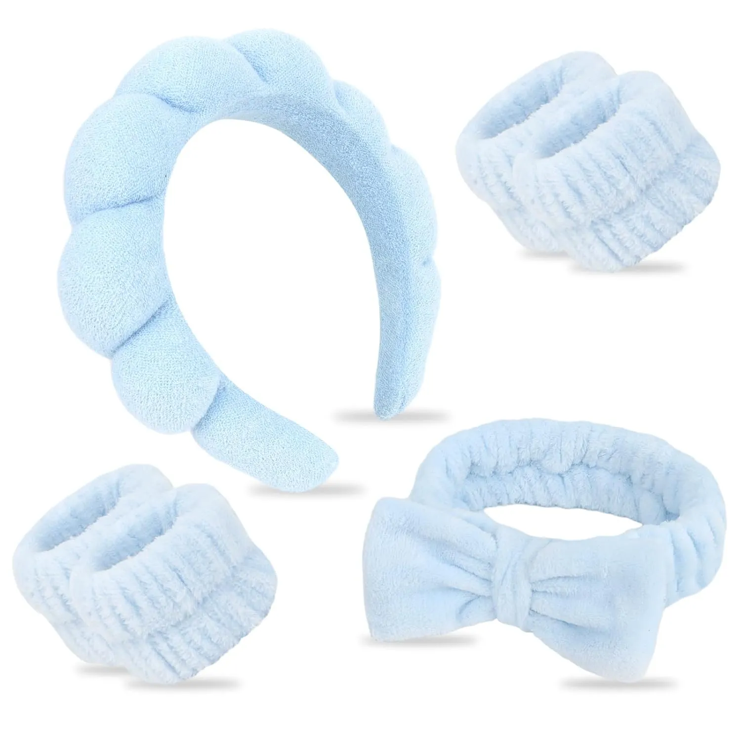 6Pcs Spa Headbands and Wrist Washbands Set, Terry Cloth Puffy Hair Band, Face Towel Wristbands for Washing Face