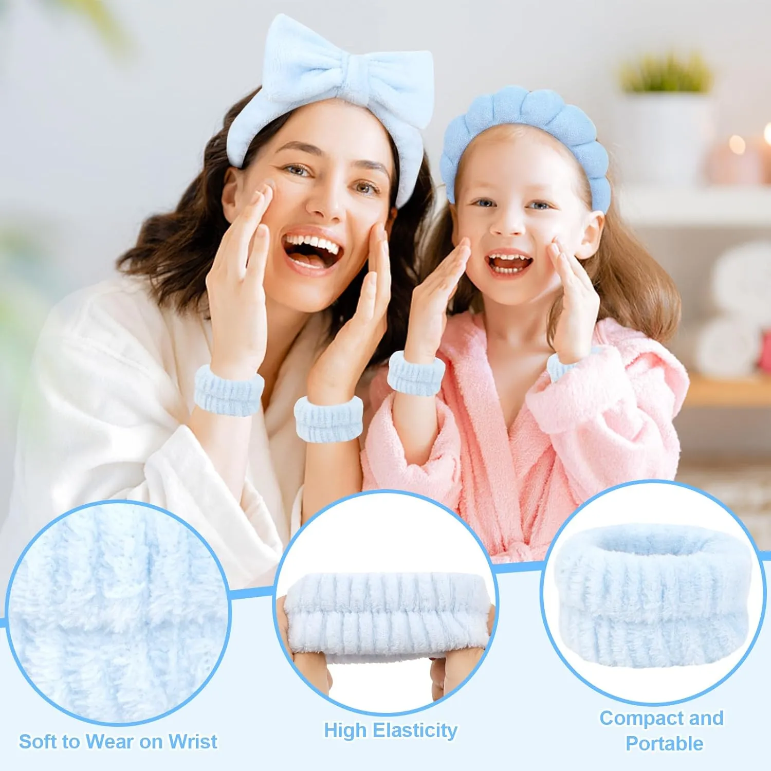 6Pcs Spa Headbands and Wrist Washbands Set, Terry Cloth Puffy Hair Band, Face Towel Wristbands for Washing Face