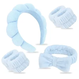 6Pcs Spa Headbands and Wrist Washbands Set, Terry Cloth Puffy Hair Band, Face Towel Wristbands for Washing Face