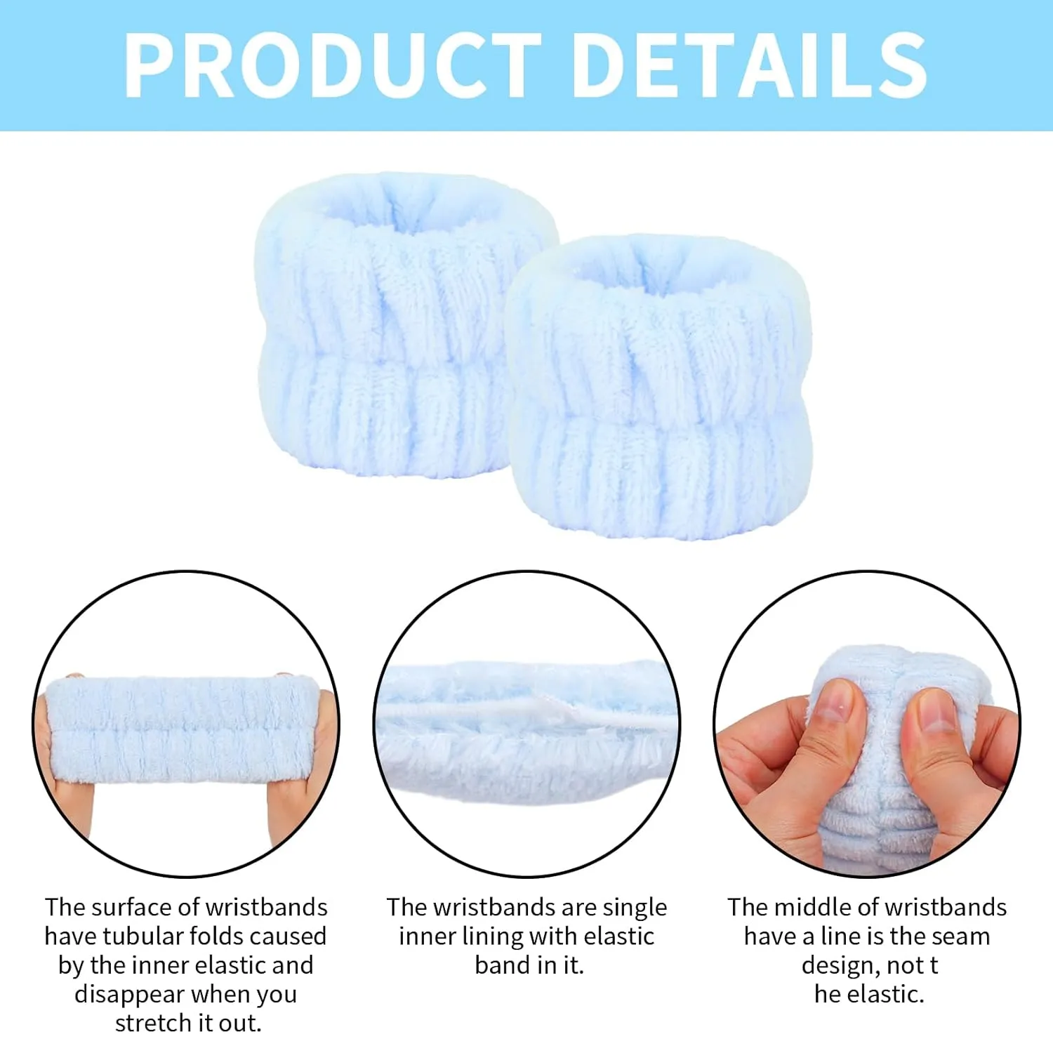 6Pcs Spa Headbands and Wrist Washbands Set, Terry Cloth Puffy Hair Band, Face Towel Wristbands for Washing Face