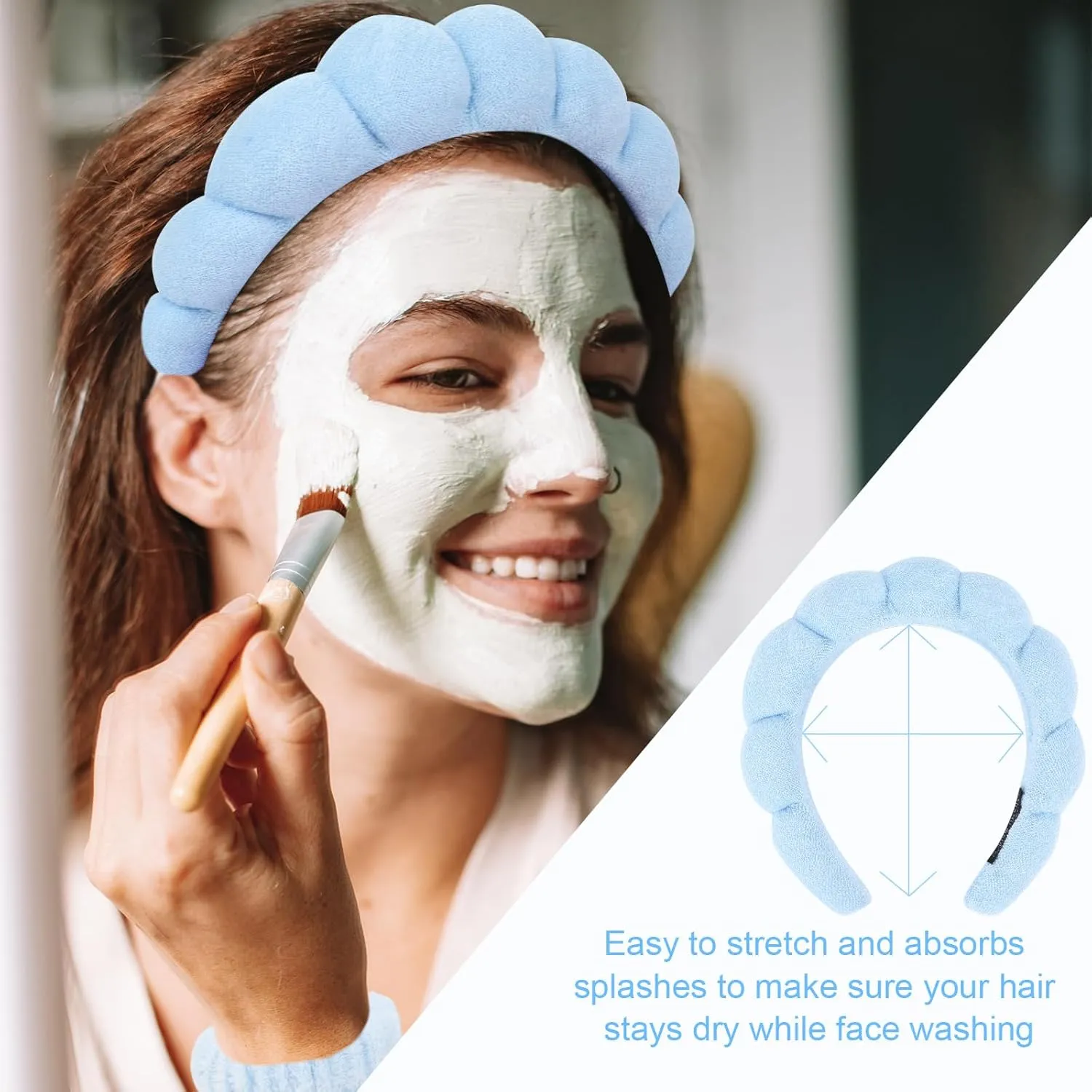 6Pcs Spa Headbands and Wrist Washbands Set, Terry Cloth Puffy Hair Band, Face Towel Wristbands for Washing Face