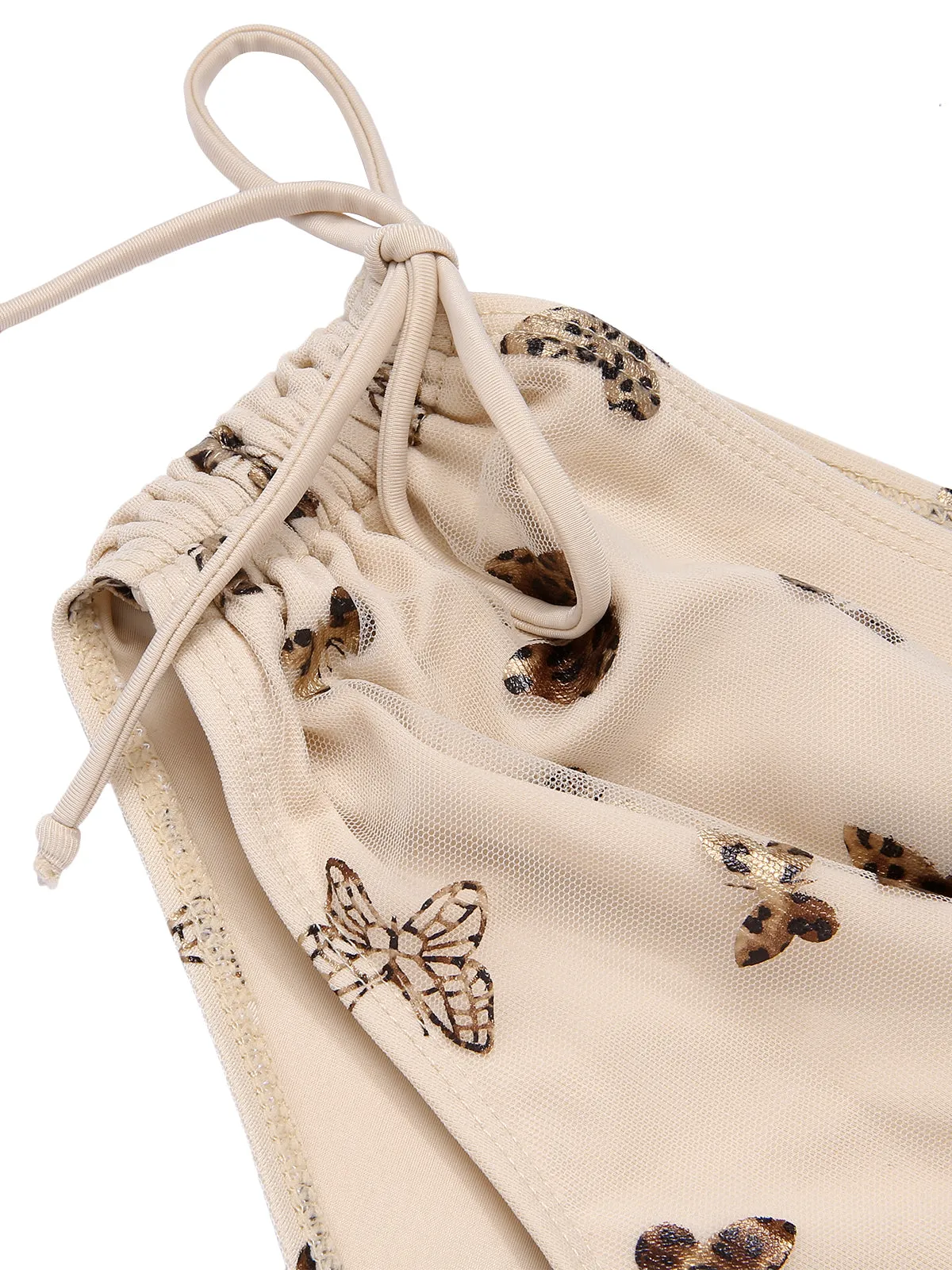 Apricot 1950s Butterfly Mesh Lace-Up Swimsuit