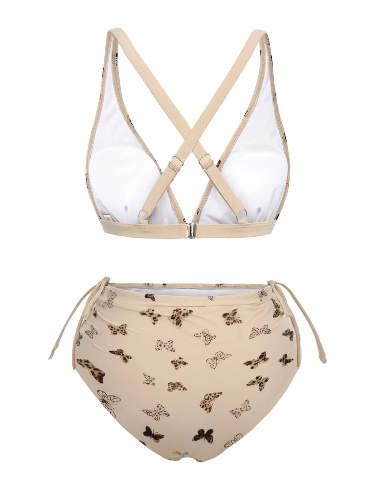 Apricot 1950s Butterfly Mesh Lace-Up Swimsuit