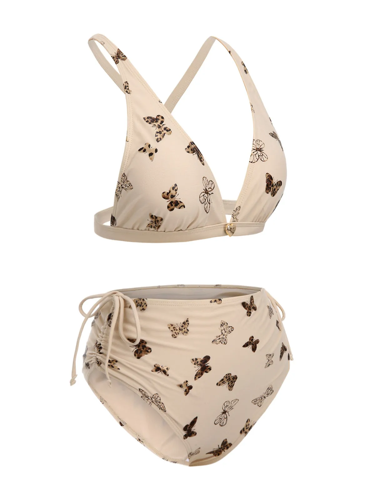 Apricot 1950s Butterfly Mesh Lace-Up Swimsuit