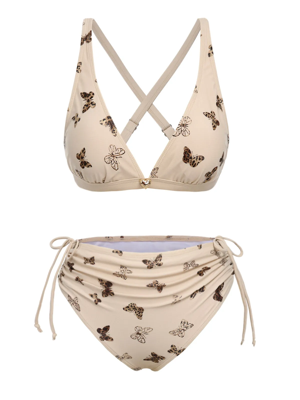 Apricot 1950s Butterfly Mesh Lace-Up Swimsuit