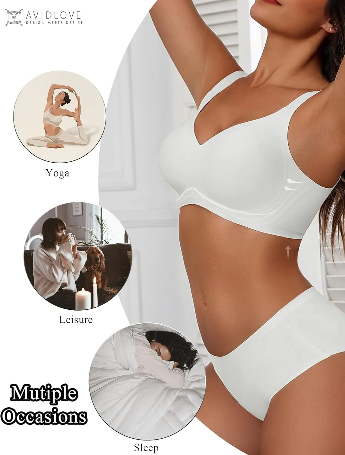 Avidlove Bras for Women Seamless Bra Full Coverage T Shirt Bralettes Push Up Bra Wireless Bra