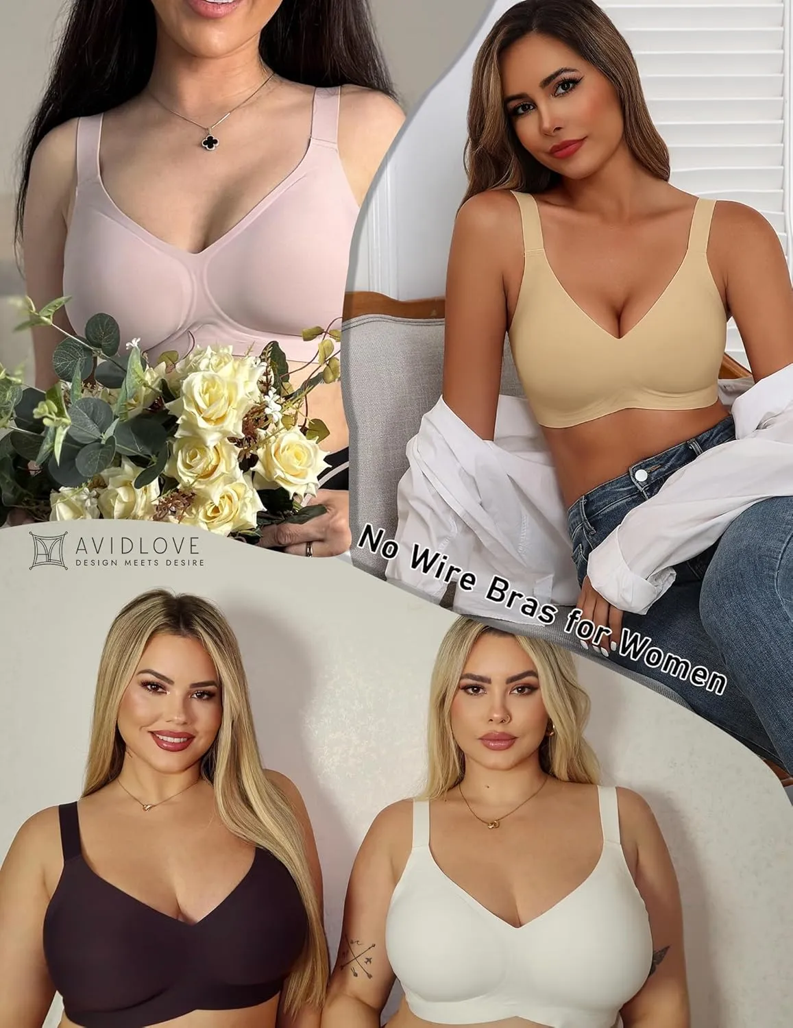 Avidlove Bras for Women Seamless Bra Full Coverage T Shirt Bralettes Push Up Bra Wireless Bra