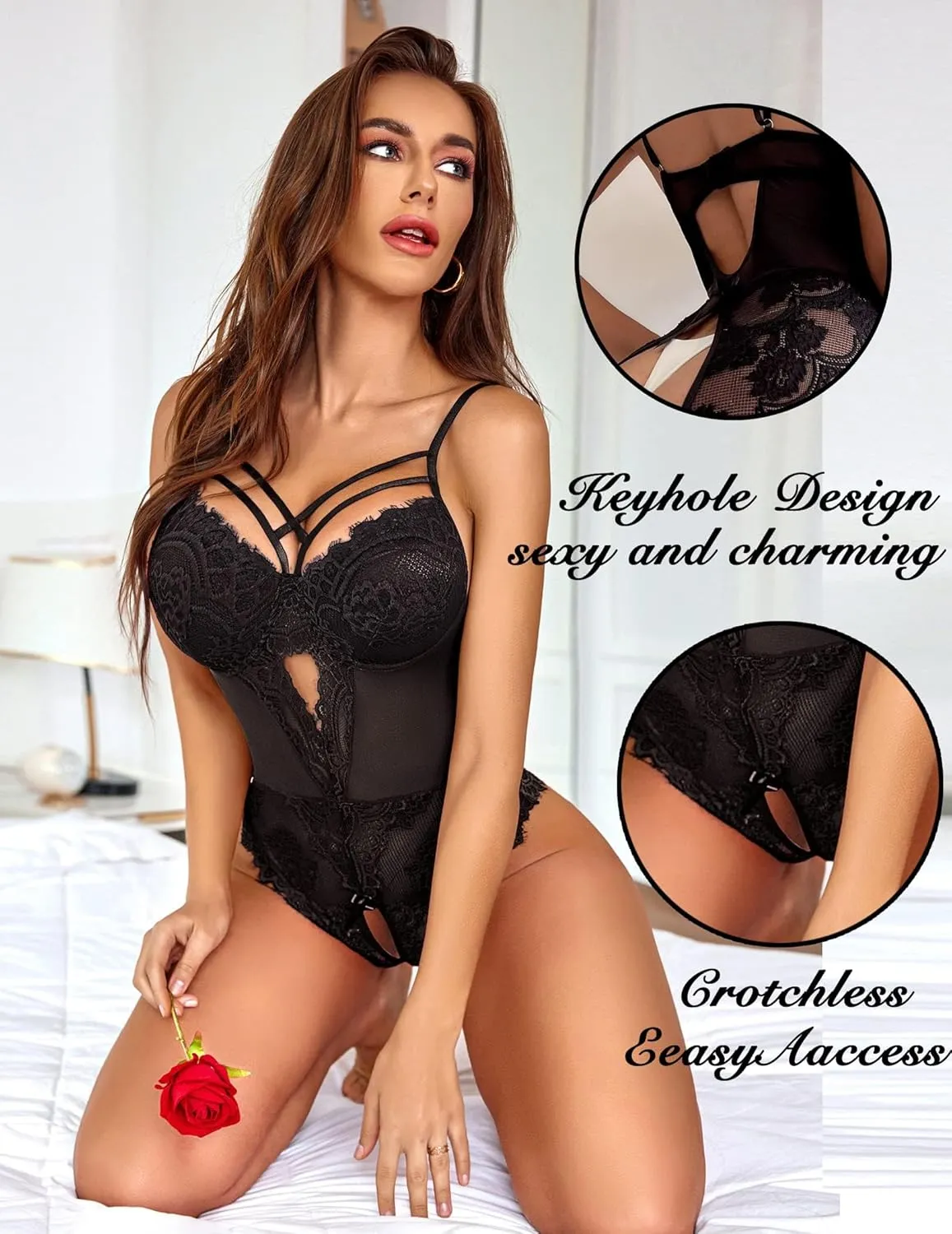 Avidlove Women Lingerie Floral Lace Harness Lingerie Bodysuit One Piece Teddy Babydoll Nightgown