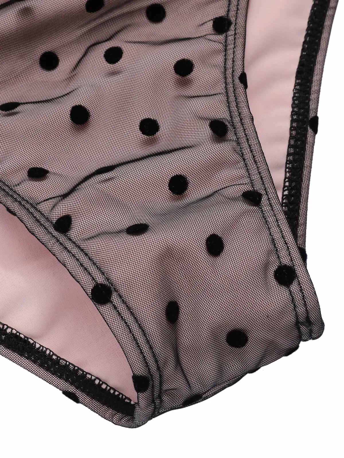 Black 1960s Polka Dots Mesh Swimsuit