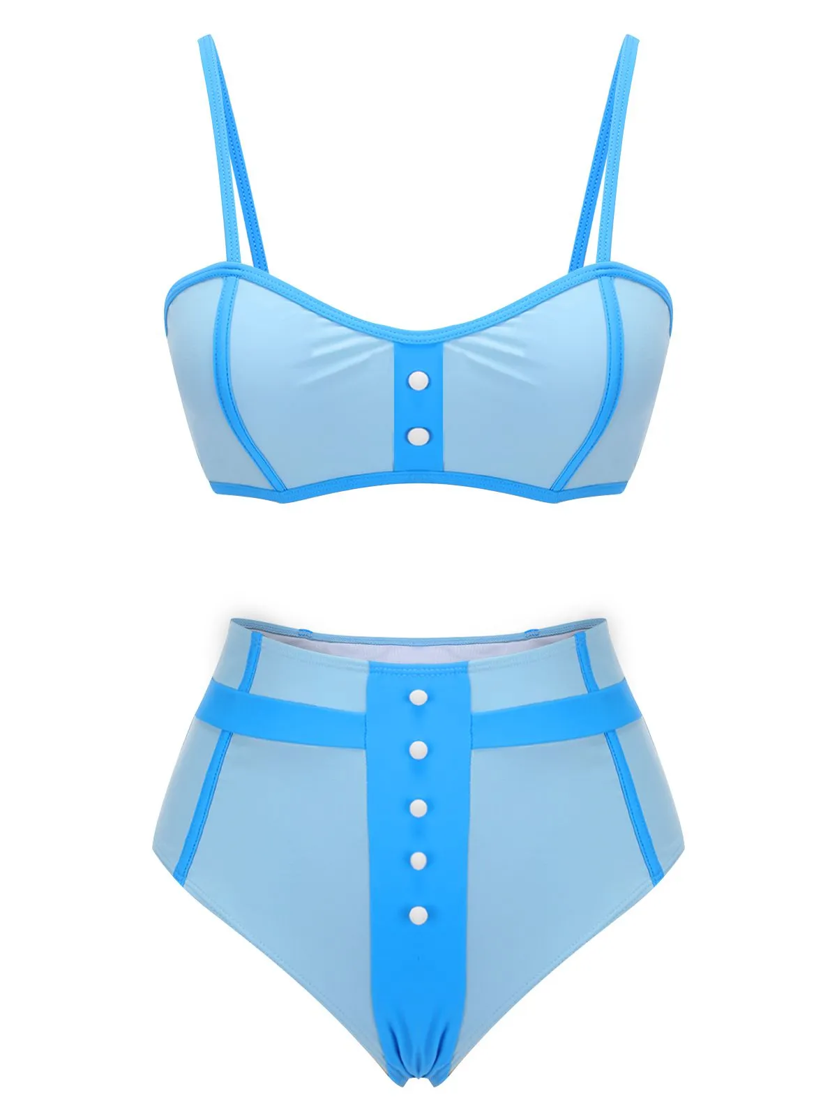 Blue 1950s Button Patchwork Swimsuit
