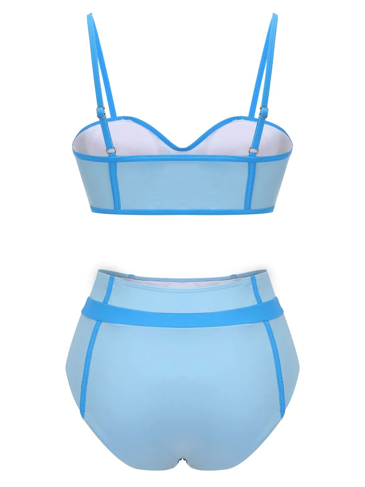 Blue 1950s Button Patchwork Swimsuit
