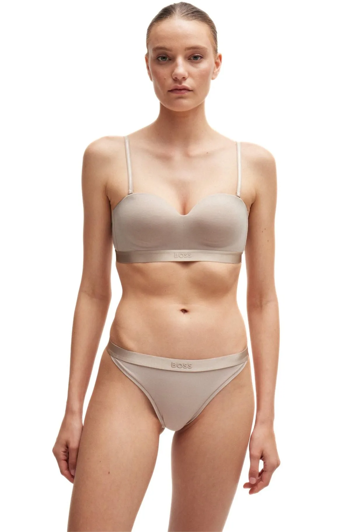BOSS Women's Bea Cotton Modal Padded Triangle Bra - Light Biege