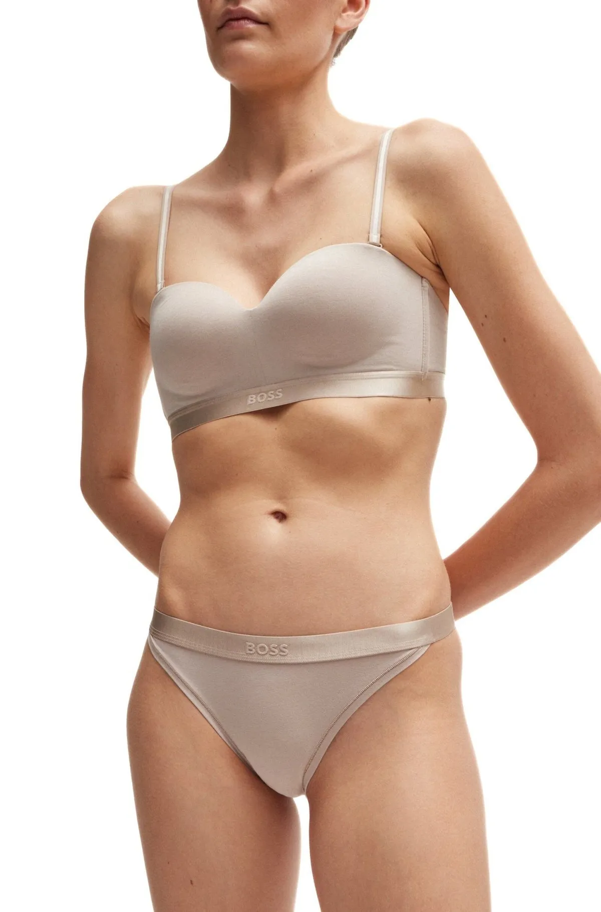 BOSS Women's Bea Cotton Modal Padded Triangle Bra - Light Biege