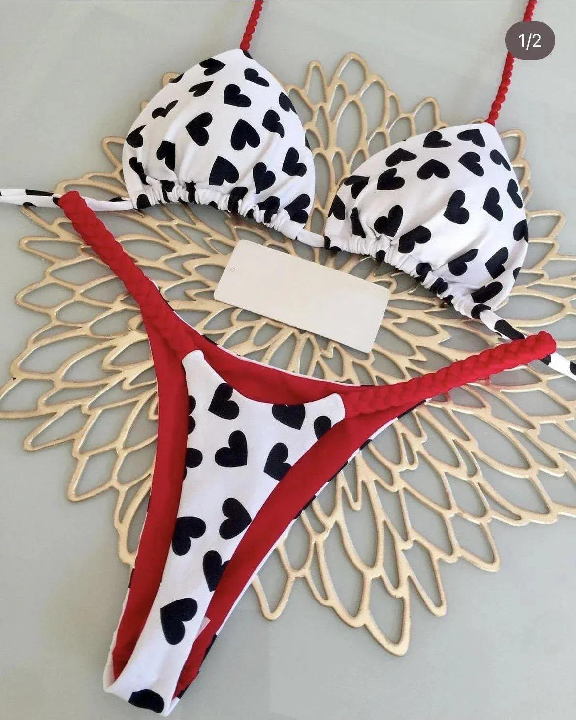 Brazilian Tiger Print Triangle Bra & Braided Micro Bikini 2 Piece Set