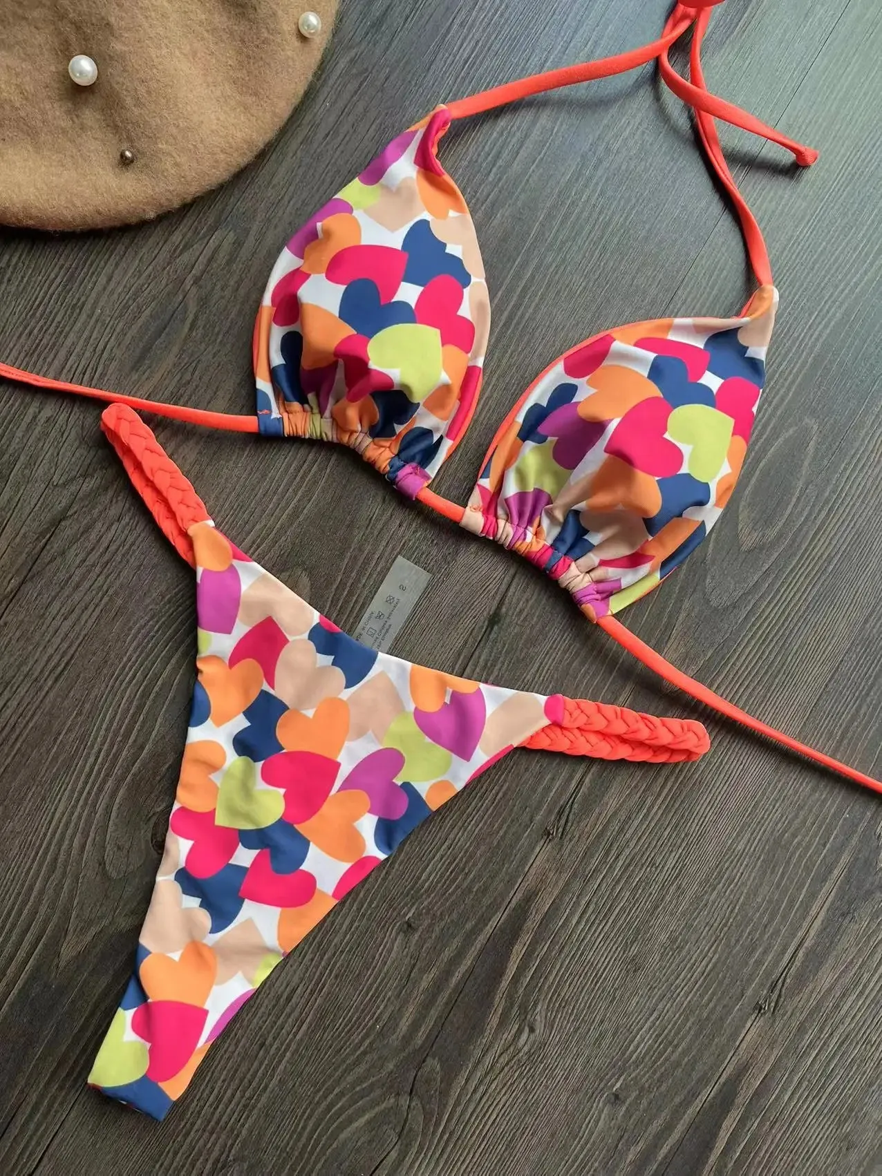 Brazilian Tiger Print Triangle Bra & Braided Micro Bikini 2 Piece Set
