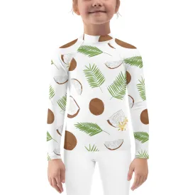Coconut Tropical Girls Rash Guard (2T-7), Print Surf Kids Toddler Long Sleeve Swim Shirt Sun Swimsuit Wet Suit Protection 40 UPF