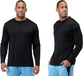 DEVOPS 2 Pack Men's Sun Protection Quick Dry Long Sleeve Rash Guard Fishing Running Garden Cycling Garage Homewear Shirt