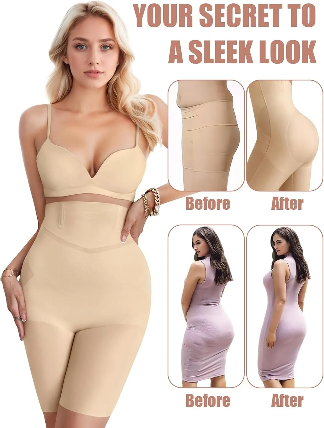 Djpoaug Tummy Control Shapewear for Women, High Waisted Body Shaper Shorts Butt Lifting Shapewear Panties Under Dress