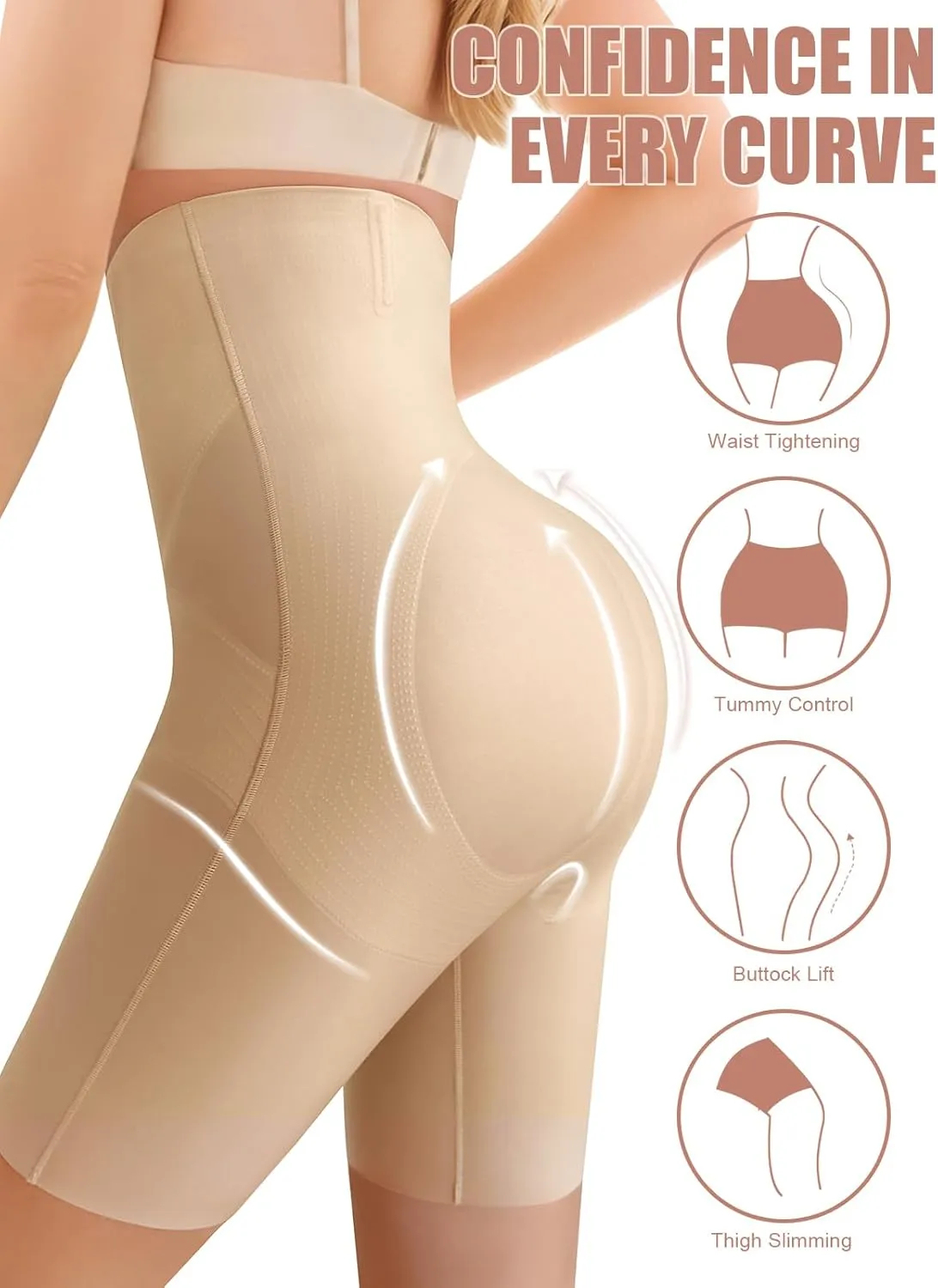 Djpoaug Tummy Control Shapewear for Women, High Waisted Body Shaper Shorts Butt Lifting Shapewear Panties Under Dress