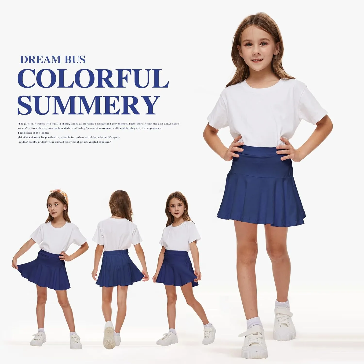 DREAM BUS 2 Pack Girl Pleated Skirts Built in Shorts Little Kid Tennis Skorts Toddler Girl Athletic Flowy Skorts Skirts