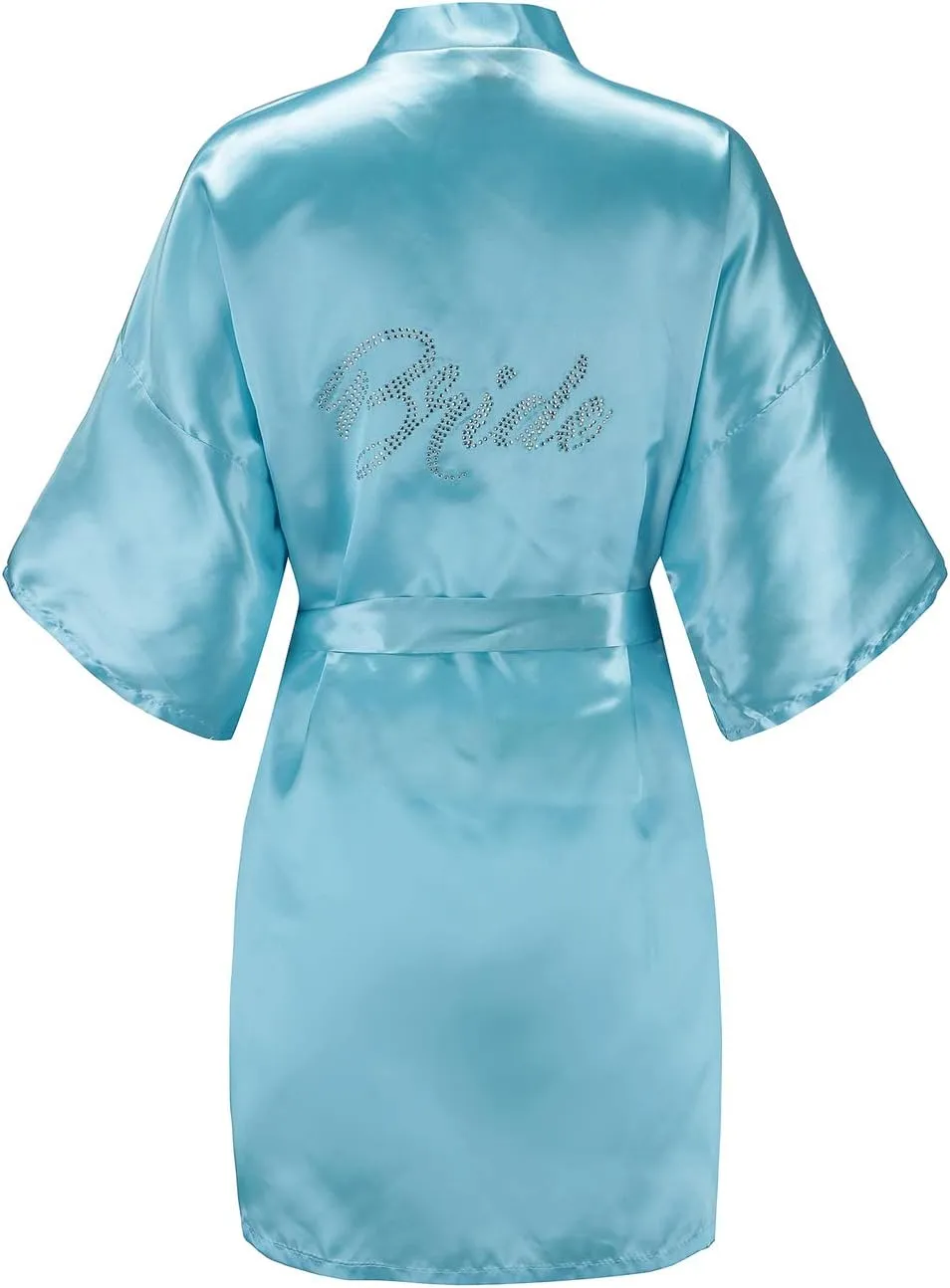 EPLAZA Women's One Size Silver Rhinestones Bride Bridesmaid Short Satin Robes for Wedding Party Getting Ready