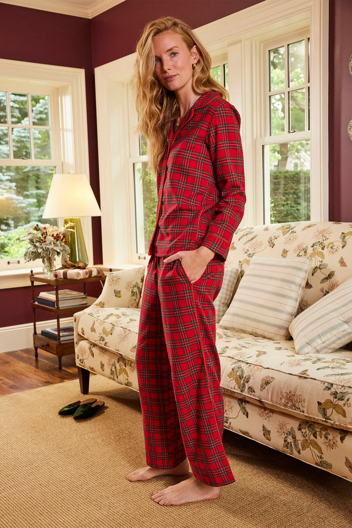 Flannel Pants Set in Classic Red Holiday Tartan
