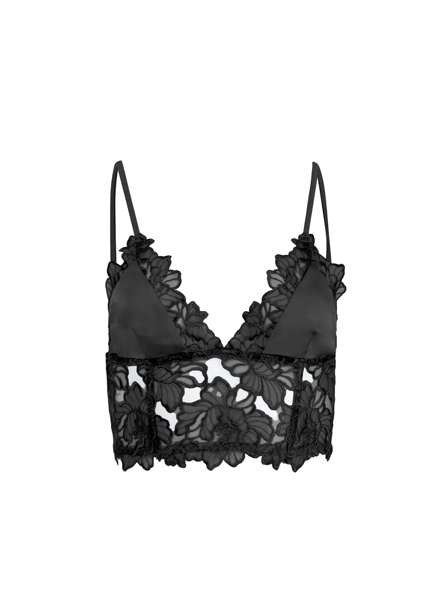 Fleur Du Mal Whitney Embroidery Longline Triangle Bralette Noir