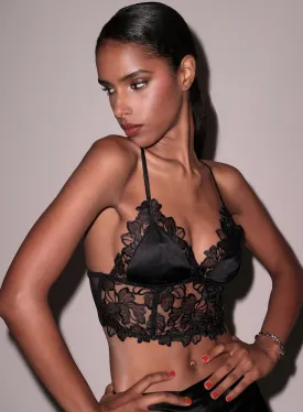 Fleur Du Mal Whitney Embroidery Longline Triangle Bralette Noir