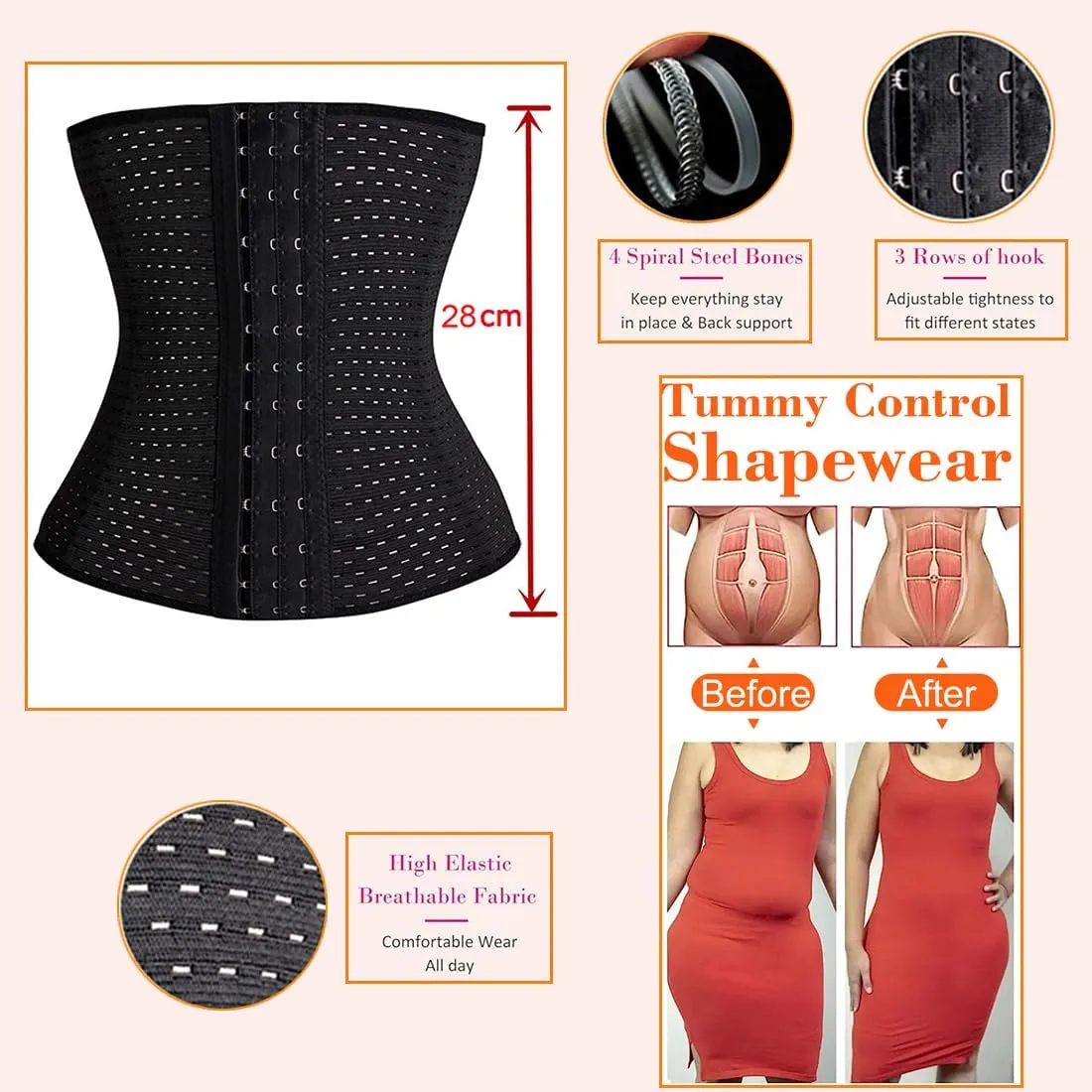 FLORATA Waist Trainer for Women Corset Shapewear Tummy Control Waist Cincher Girdle