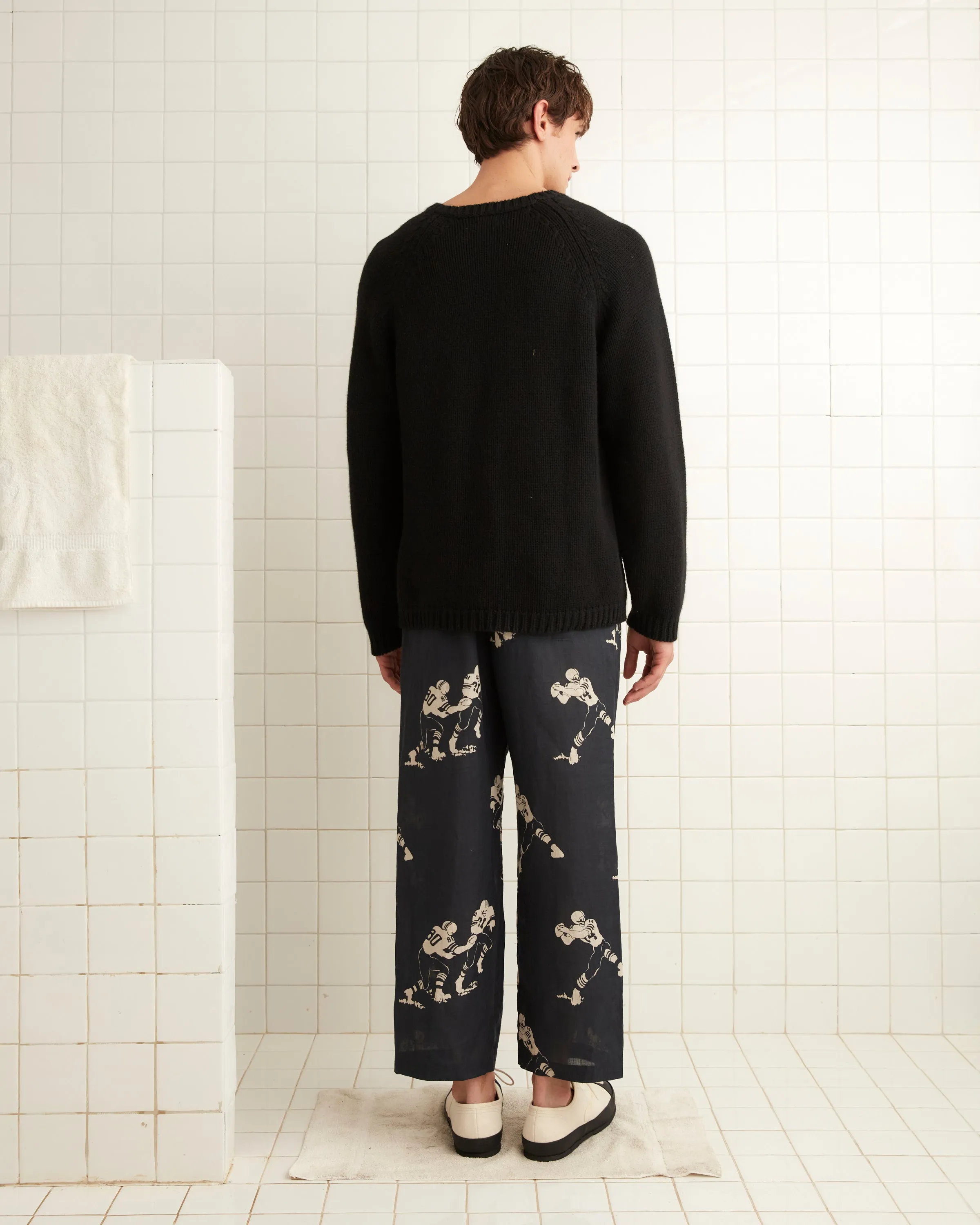 Football Silhouette Pajama Pants - Black/Cream