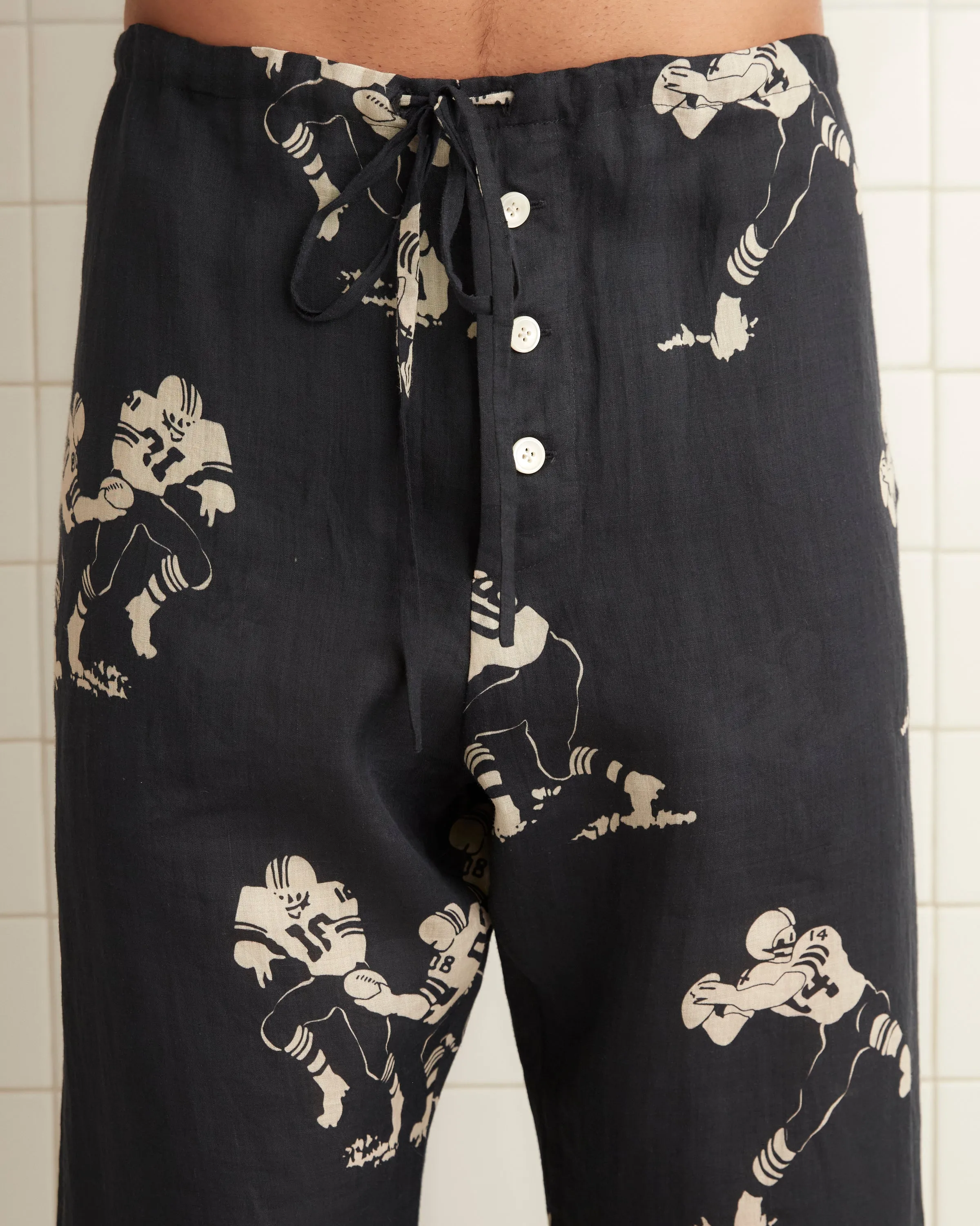 Football Silhouette Pajama Pants - Black/Cream