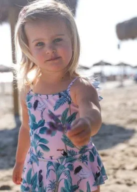 Girls One Piece Swimsuit - Elle Swimsuit in PINK JUNGLE - Pink/Green