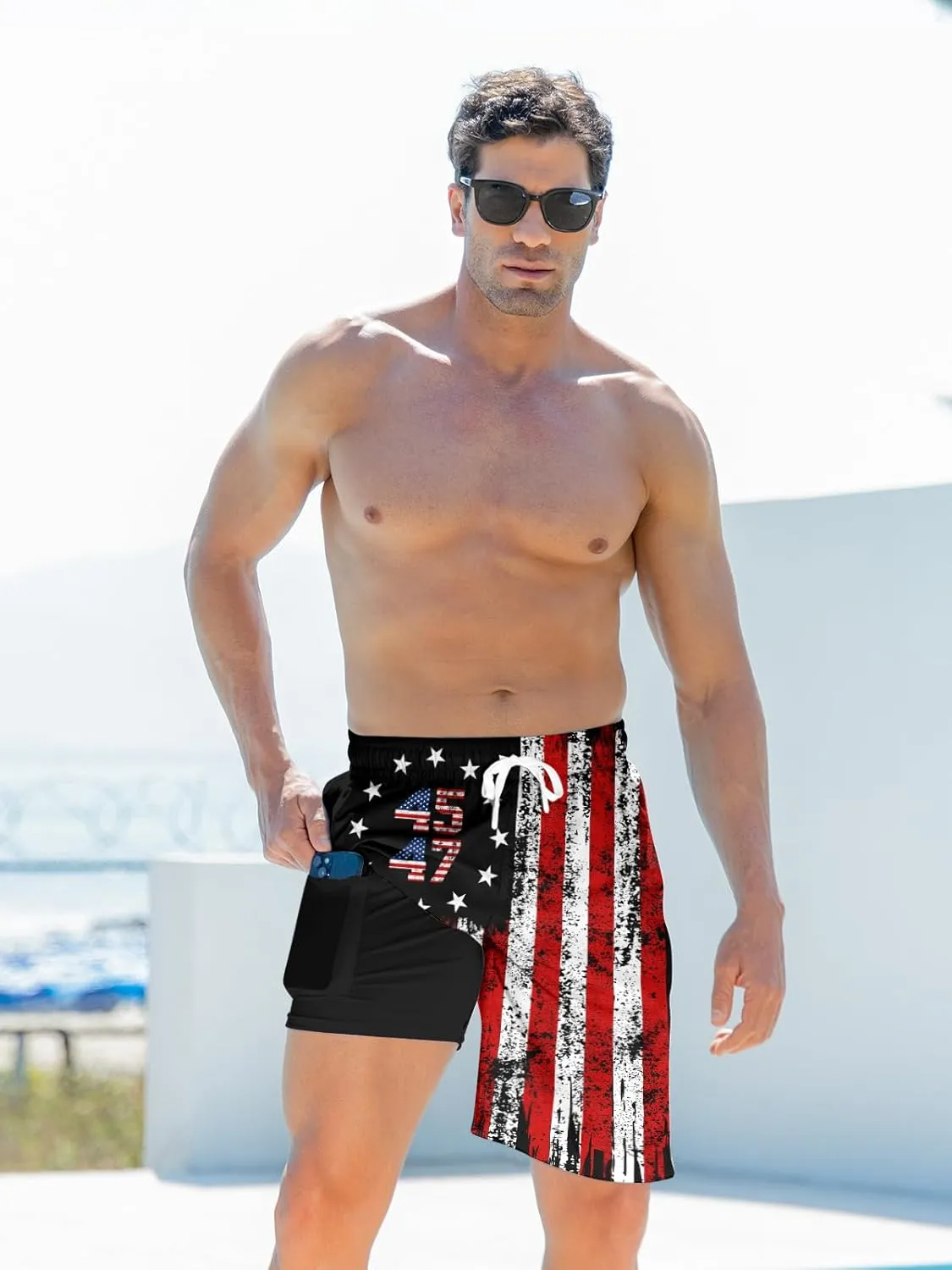 Goodstoworld Mens Swim Trunks with Compression Liner 9'' Inseam Quick Dry Swimsuit Shorts M-3XL