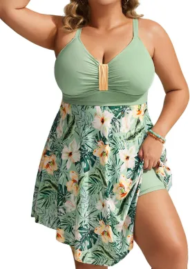 Hanna Nikole Womens Plus Size Swim Dress Swimsuit One Piece Tummy Control Bathing Suit Flowy Body Shaping Swimwear