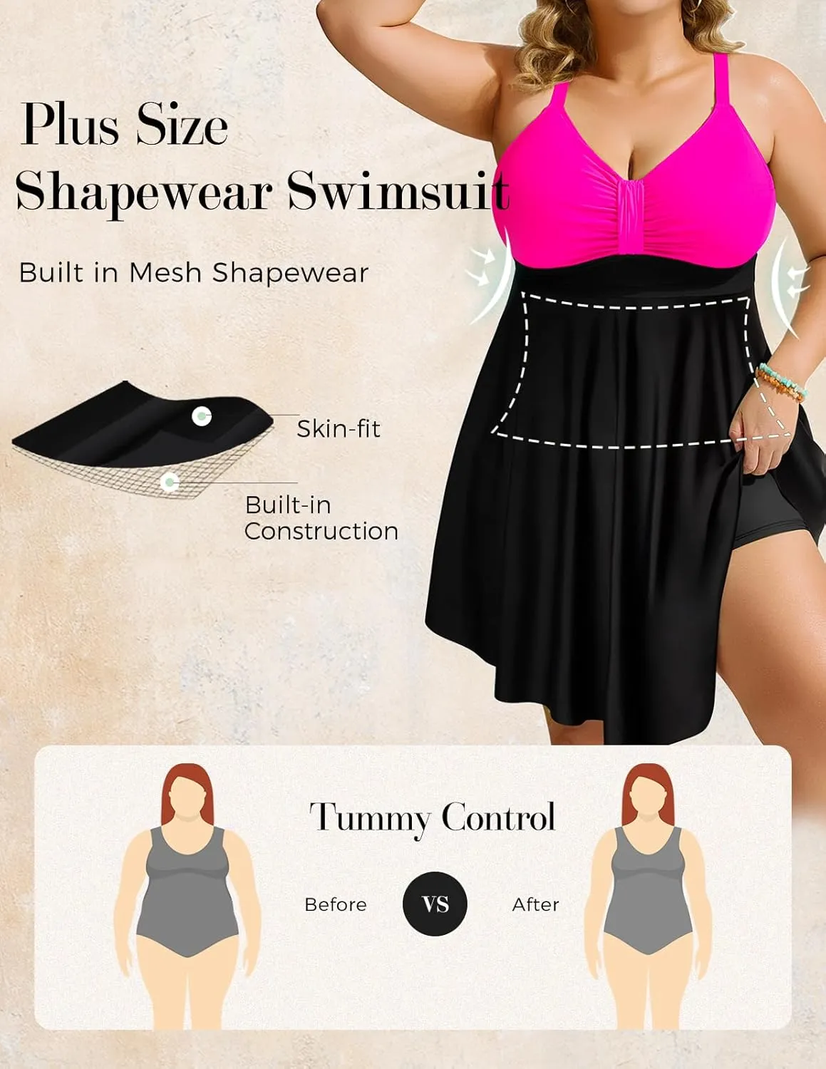 Hanna Nikole Womens Plus Size Swim Dress Swimsuit One Piece Tummy Control Bathing Suit Flowy Body Shaping Swimwear