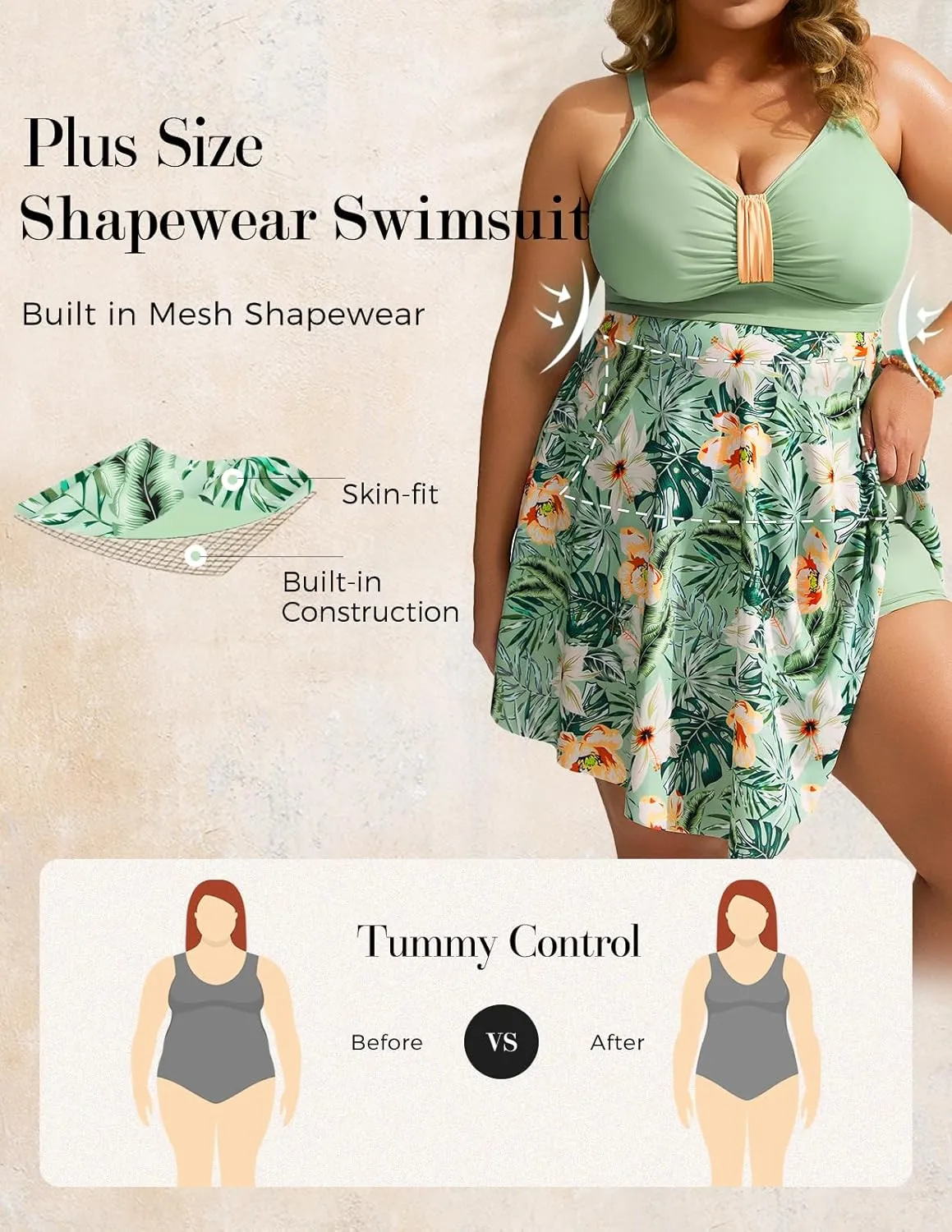 Hanna Nikole Womens Plus Size Swim Dress Swimsuit One Piece Tummy Control Bathing Suit Flowy Body Shaping Swimwear