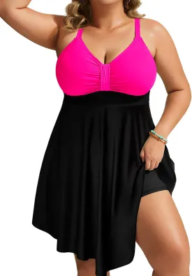 Hanna Nikole Womens Plus Size Swim Dress Swimsuit One Piece Tummy Control Bathing Suit Flowy Body Shaping Swimwear