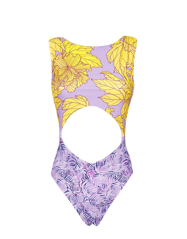 Hibiscus One Piece   Puffed Sleeves