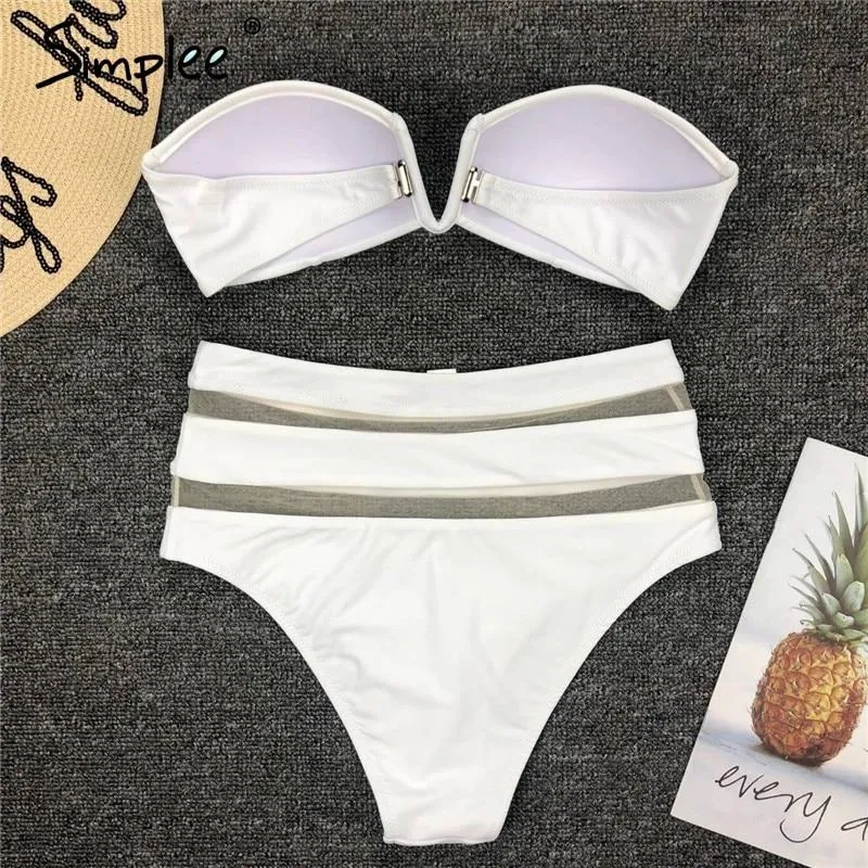 High waist mesh swimsuit - Black or white