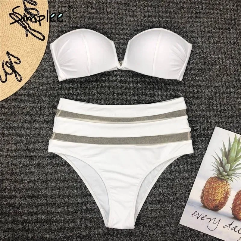 High waist mesh swimsuit - Black or white