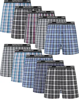 JupiterSecret Men's Underwear Woven Boxers for Men Pack Cotton Boxer Shorts Elastic Waistband