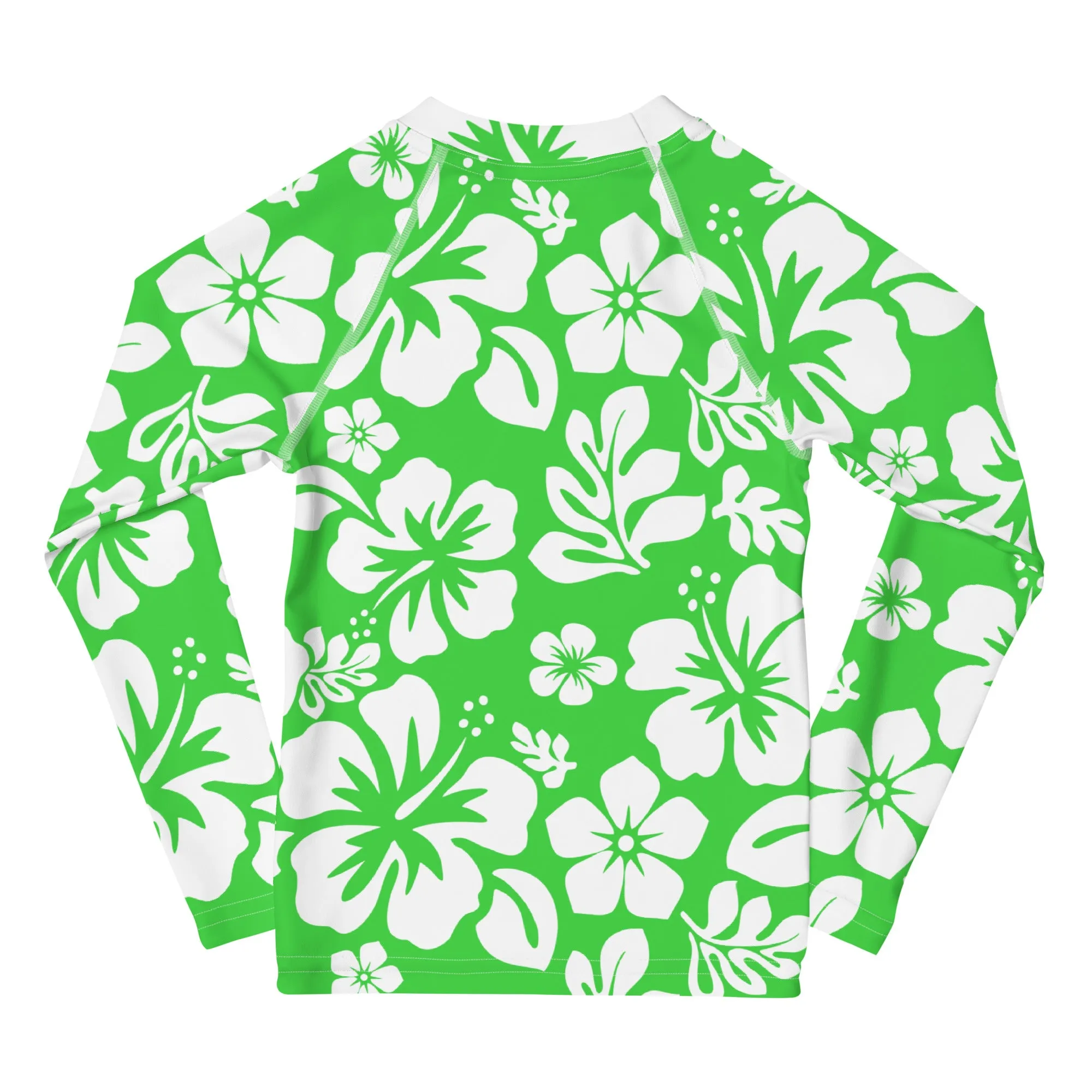 Kids Lime Green and White Hawaiian Flowers Rash Guard