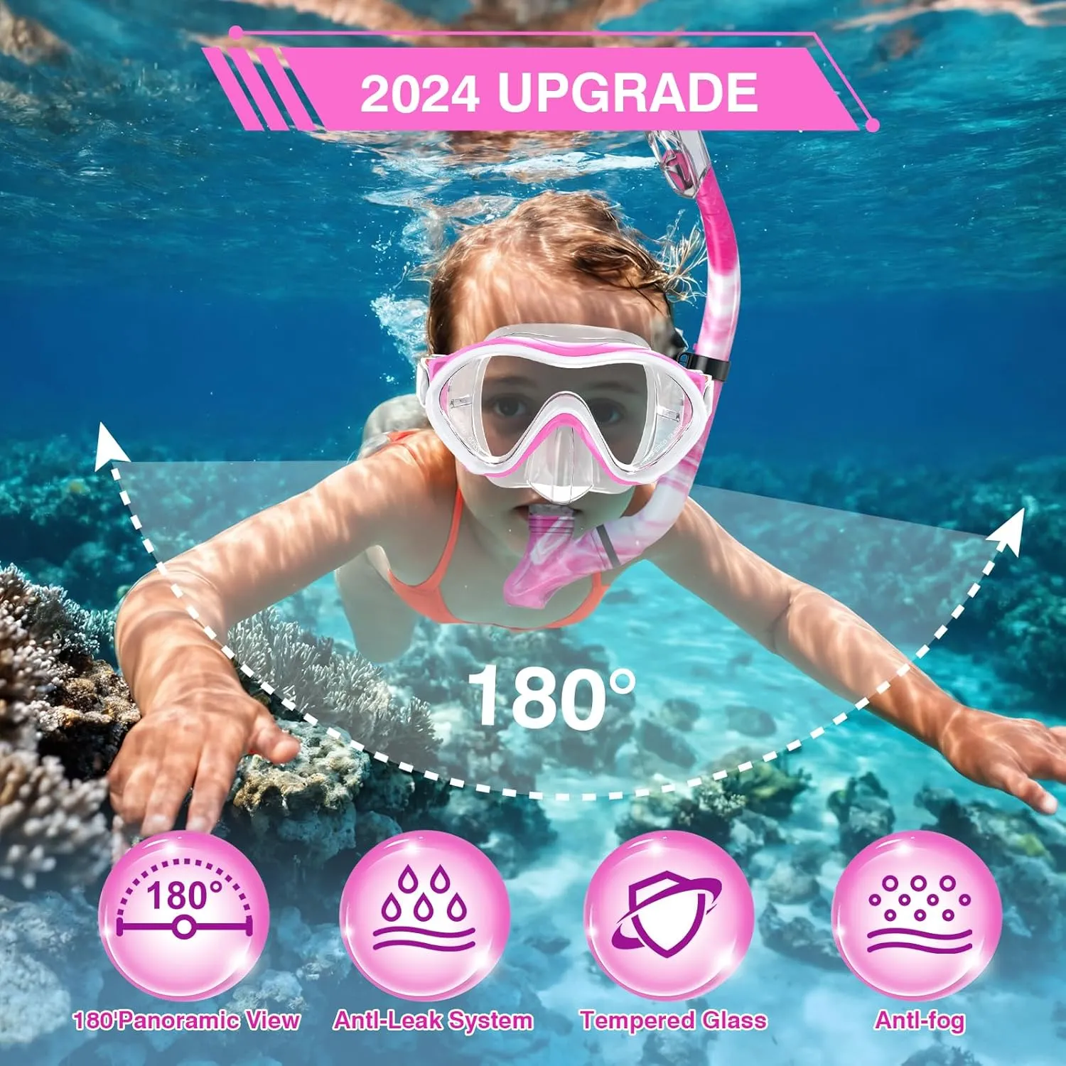 Kids Snorkel Set for Boys Girls Youth Junior Age from 5-13 Years Old Upgraded Dry Top Snorkel Mask Snorkeling Gear with Carrying Bag for Pool Swimming Diving Water Park Beach Vacation