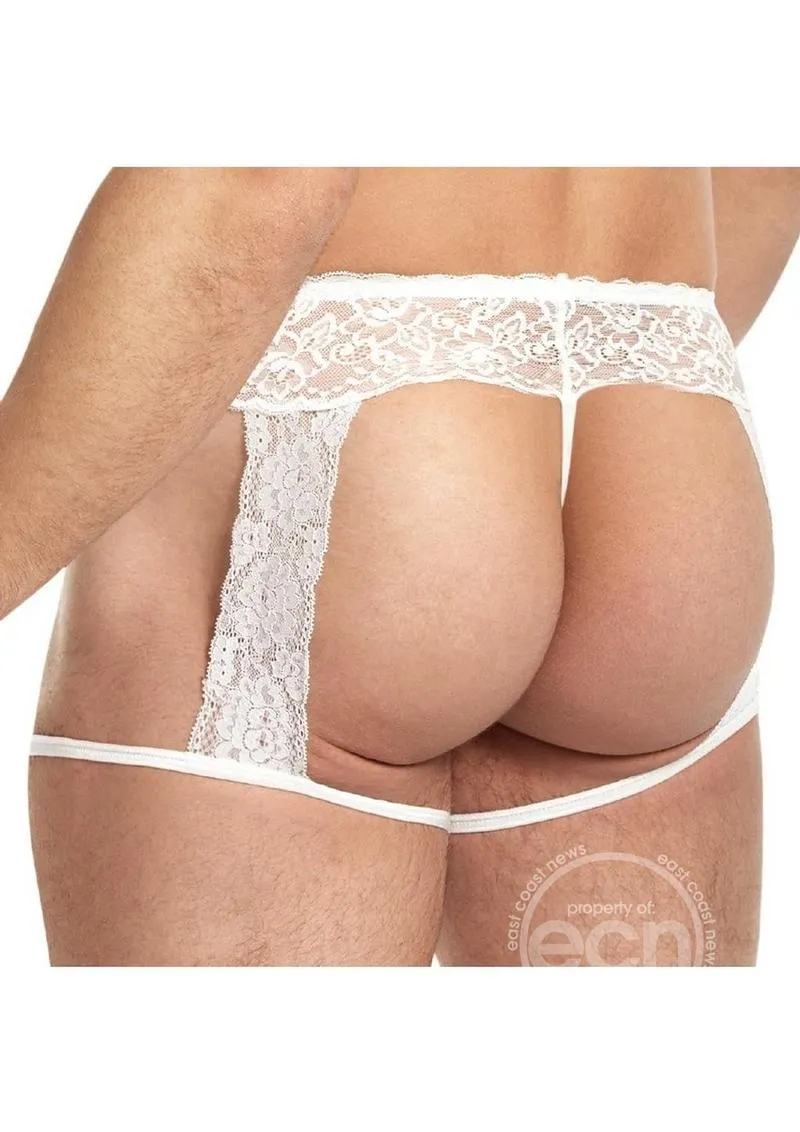 Lace King Men's Lace and Mesh Garter Panty White