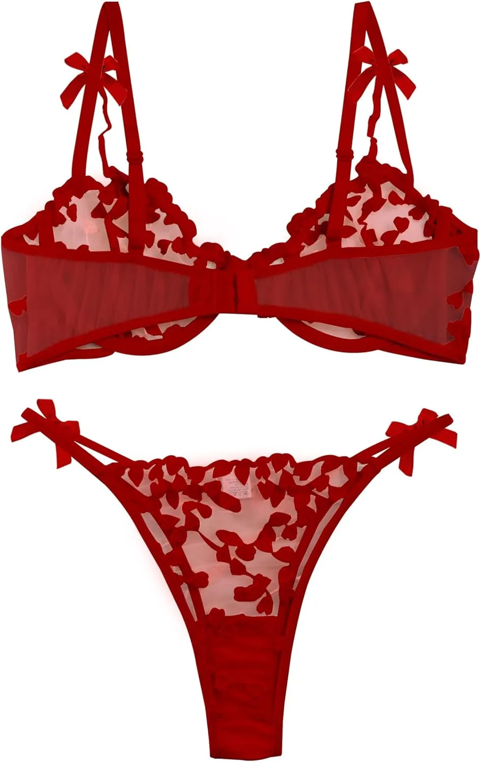 Lilosy Sexy Underwire Cute Push Up Strappy Embroidered Mesh Sheer Lingerie Set See Through Panty Bra