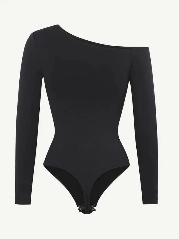 Long Sleeve One Shoulder Shapewear Thong  Bodysuit