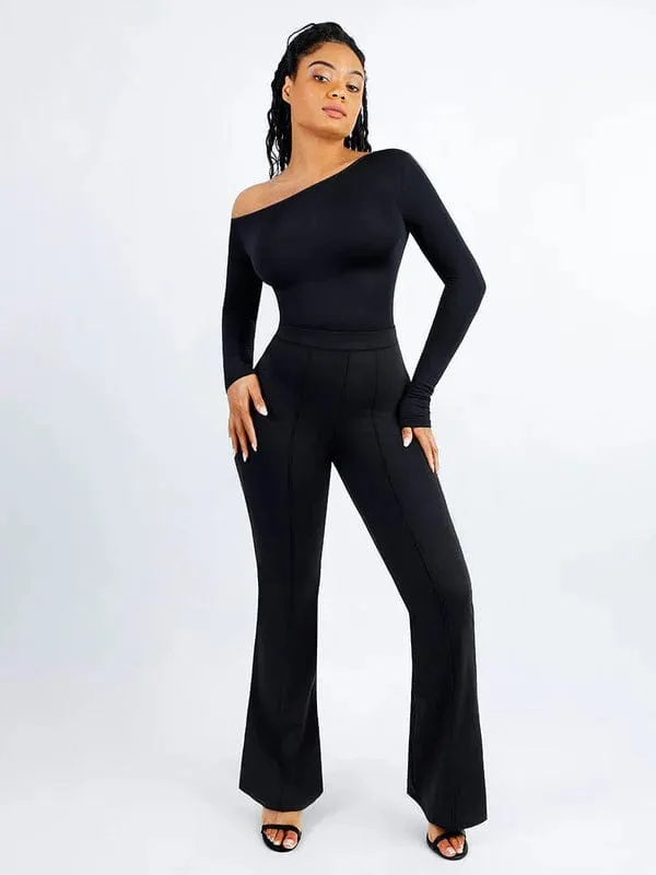 Long Sleeve One Shoulder Shapewear Thong  Bodysuit