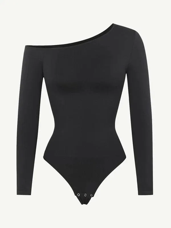 Long Sleeve One Shoulder Shapewear Thong  Bodysuit